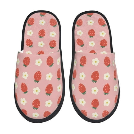 Balery Strawberry Slient Indoor Furry Fleece Comfort House Shoes Soft Non-Slip Home Shoes Cotton slippers House Slippers-- Medium