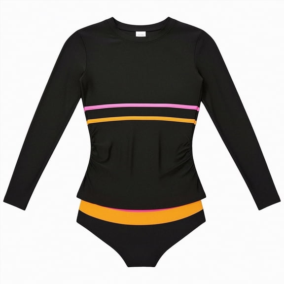 mgoYE Girl Swimsuits Size 7-8 Two Piece Girls One Piece Swimsuits Long Sleeve Bathing Suits Swimwear(Black,7-8 Years)