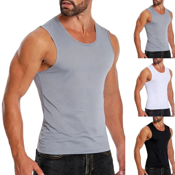 Mens Running Sport Slim Fit Tank Tops Quick Dry Gym Wicking Athletic Mesh Breathable Cool Workout Sleeveless Shirts Big and Tall Size M-4XL White
