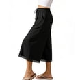 thumbnail image 4 of Women's Cotton Linen Palazzo Pants Solid Color High Waisted Drawstring Casual Pants Wide Leg Elastic Waist Summer Beach Lace Capris with Pockets, 4 of 9