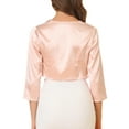 thumbnail image 3 of MODA NOVA Junior's Satin Cardigan Elegant 3/4 Sleeve Solid Bolero Shrug Tops Pink S, 3 of 6