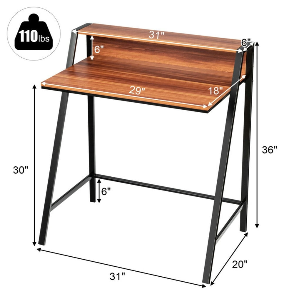 Kadyn Home Office Writing Desk, Executive Desk,Computer Workstation,2 Tier Computer Desk PC Laptop Table Study Writing Home Office Workstation New-Walnut