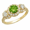 thumbnail image 5 of 1.46 ct Round Cut Natural Peridot 3 Stone 18K Yellow Gold Womens Engagement Ring, 5 of 6