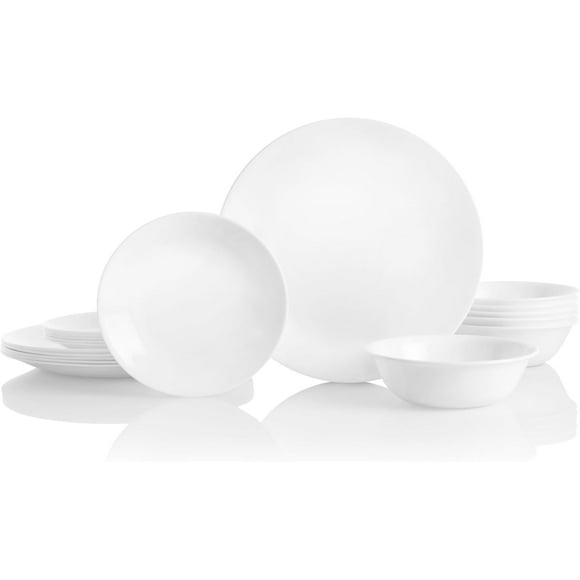 Corelle Vitrelle 18-Piece Service for 6 Dinnerware Set Triple Layer Glass and Chip Resistant, Lightweight Round Plates and Bowls