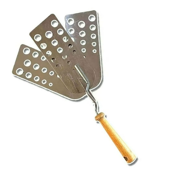 Steel 3 Foldable Burger Flipping Grilling Spatula With Wooden Handle For Outdoor Cooking