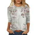 thumbnail image 1 of ReTeiv Hauts d'Été pour Femmes Mode Décontractée Imprimé Col Rond Manches Trois-Quarts T-Shirt Haut, 1 of 5