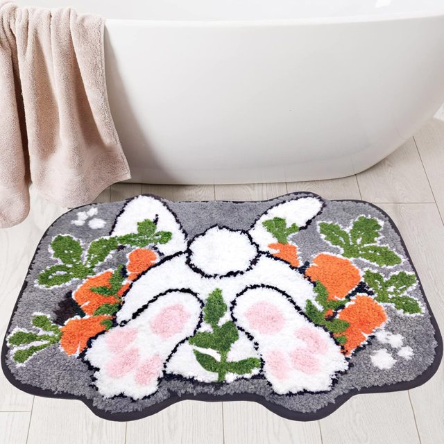 Easter Bunny Faux Rug Bathroom Absorbent Foot Mat Cute Easter Festive Decor Fuzzy Bath Mat for Small or Large Bathrooms Easy to Clean