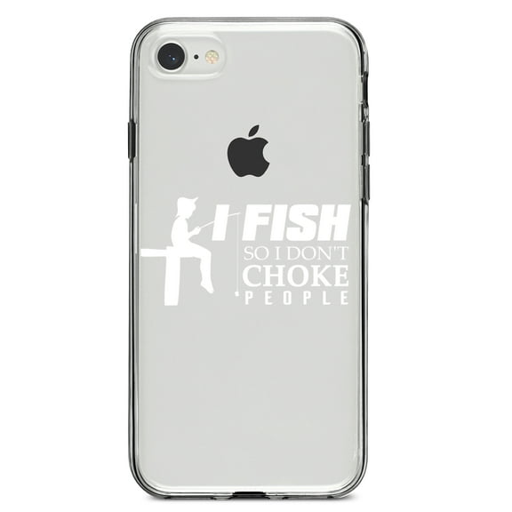 DistinctInk Clear Shockproof Hybrid Case for iPhone 7 8 SE (2020 Model) 4.7" Screen TPU Bumper Acrylic Back Tempered Glass Screen Protector - I Fish So I Don't Choke People