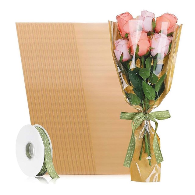 50 Pieces Flower Packaging Bags with Ribbon, Kraft Paper Flower Packaging Bouquet Bags, Suitable for Wedding Birthday