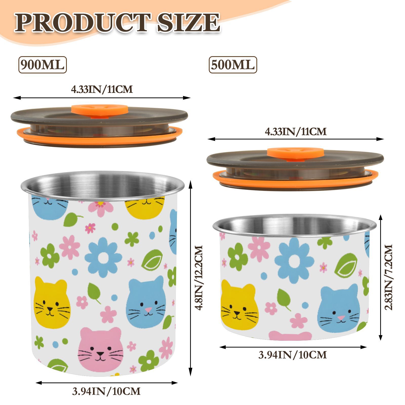 Cat & Daisy Kitten Airtight Coffee Bean Canister 30oz Food Storage Containers with Lids For Gournd, Tea, Sugar, Flour, Rice, Cereal, Candy Cookie Jar