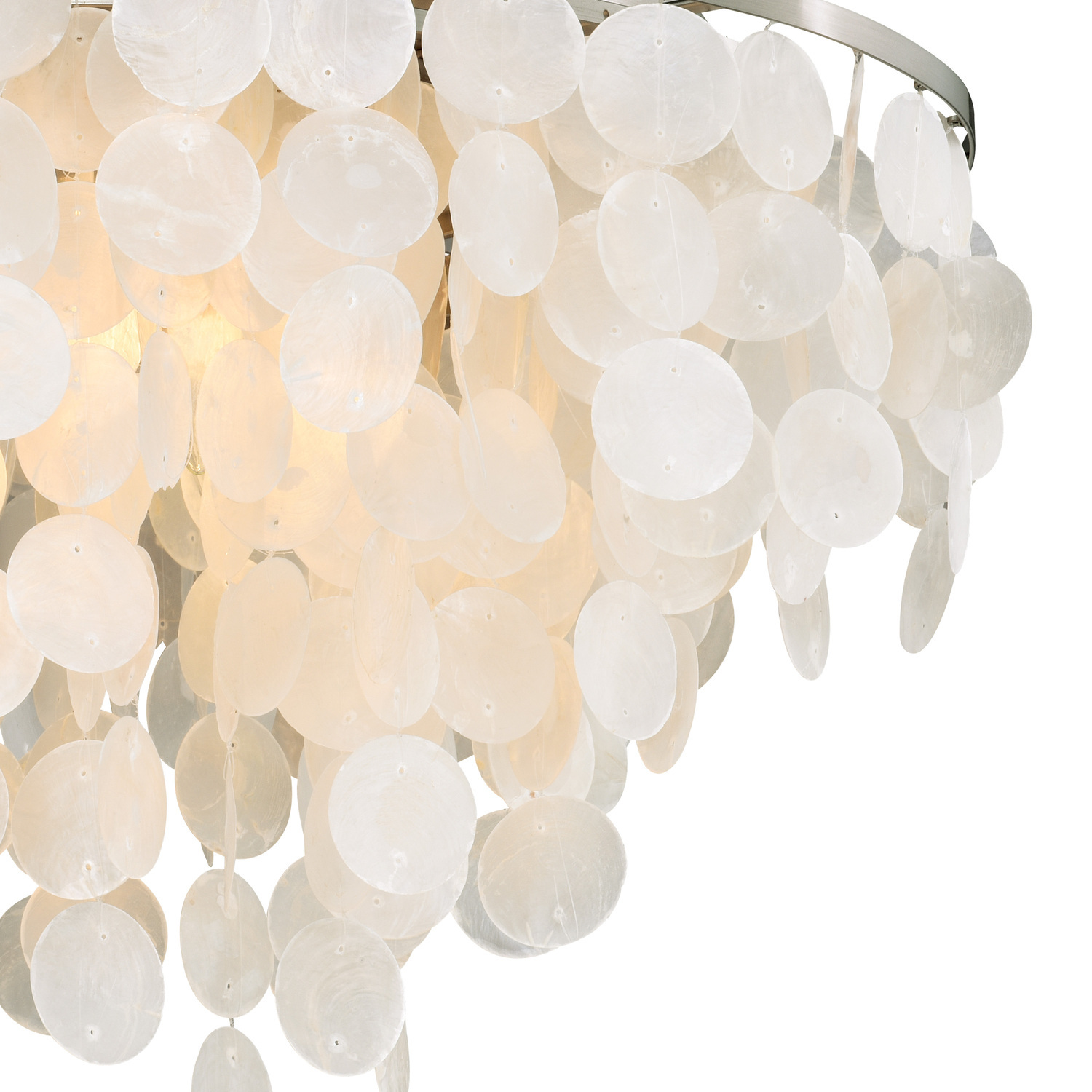 Homestock Modern Muse 24-In W Satin Nickel Capiz Shell Coastal Flush Mount Ceiling Light Fixture