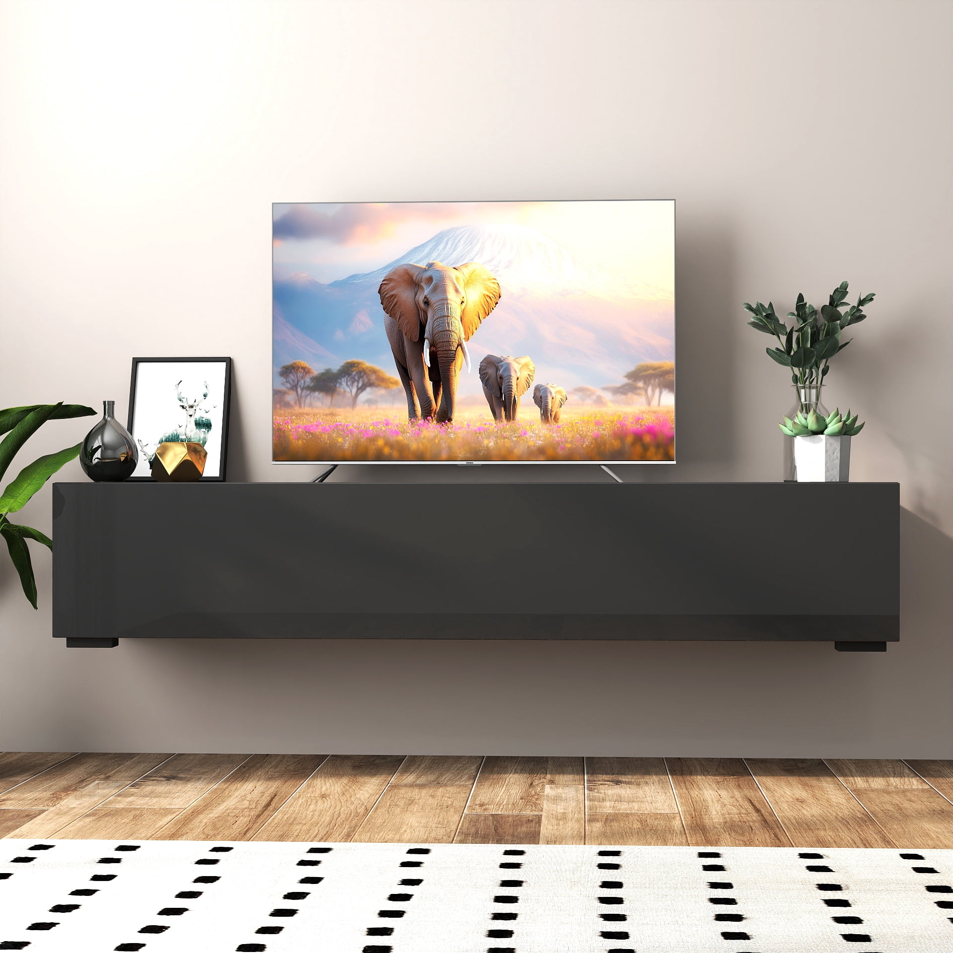 Modern Entertainment Center Media Console with Storage for Living Room, White