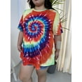 thumbnail image 2 of TIYOMI Plus Size Women's Oversized T-Shirts 2X Crewneck Sun Tie Dye Tops Summer Short Sleeve Shirts Rainbow Boyfriend Tee Loose Fit Fashion Pullover 2XL 18W 20W, 2 of 6