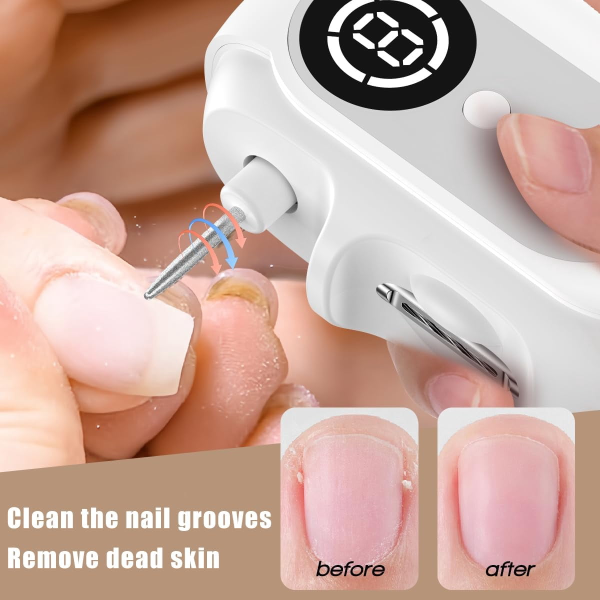 Electric Nail Clipper for Seniors & Babies - 4-in-1 Safety Fingernail Trimmer with 2 Speeds, Magnetic Cover, USB Rechargeable - Nail Scraps Catcher for Kids, Adults, Men, Caregivers (White)