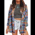 thumbnail image 3 of Camisas de Franela A Cuadros para Mujer, Blusa Holgada Estilo Boyfriend con Botones, Blusa Informal de Franela de Larga Rojo M, 3 of 9