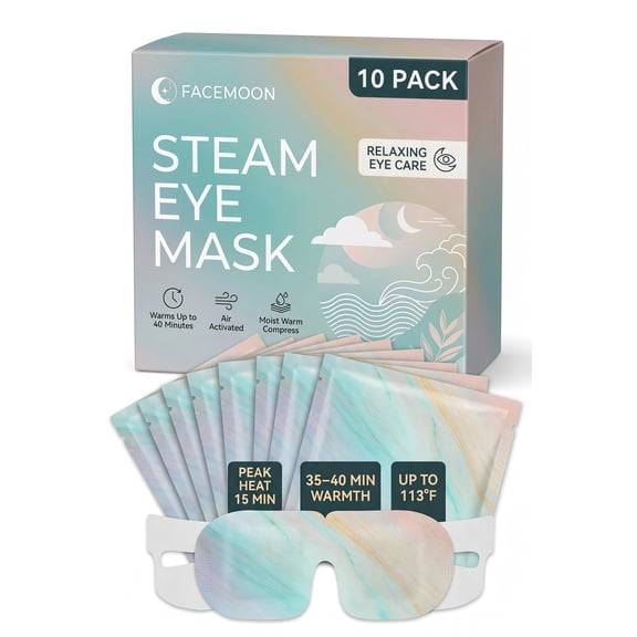 FACEMOON Steam Eye Mask Self Heating Warm Compress for Dry Tired Eyes Moist Heat Comfort for Overnight Relaxation