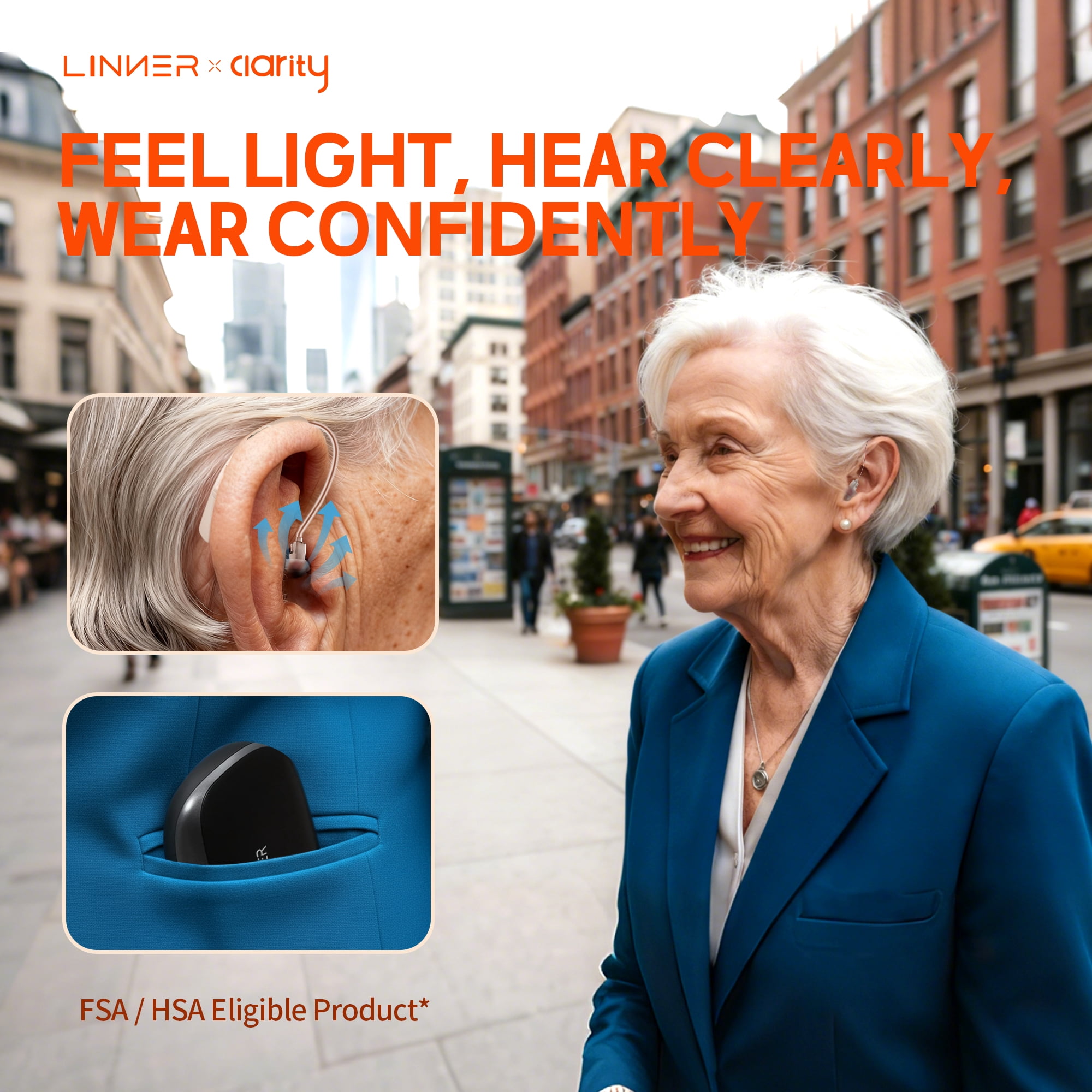 LINNER Hearing Aids for Seniors Behind-the-Ear Rechargeable, Black