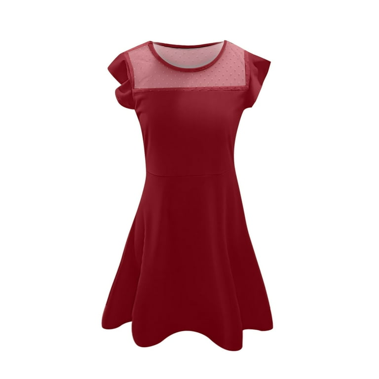 MEZZALL Girls Dress Summer Ruffle Sleeve Mesh A-Line Casual Party Dresses With Pockets For Kids 4 11 Years Comfort Toddler Baby Wear 5-6Y