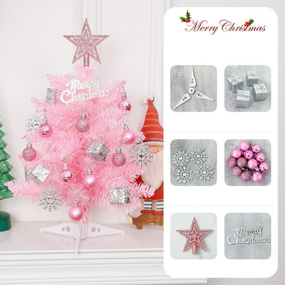AYktou 16 Inch Christmas Trees, Tabletop DIY Christmas Tree Ornaments with Accessories Christmas Ball Bow Top Star Label, Artificial Christmas Tree Gift for Desktop Bedroom Home Decoration, Pink