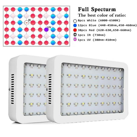 Marswell 2Pcs LED Grow Light 600w Double Chips Full Specturm 5 Bnads, Perfect for Greenhouse Hydroponic and Indoor Plant Flowering