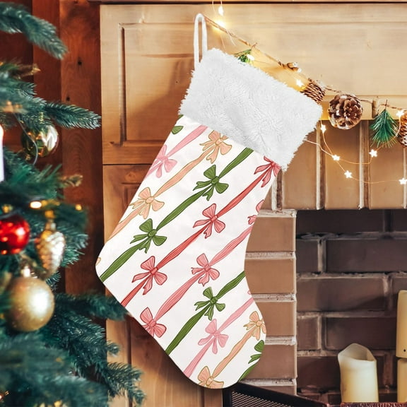 Ryvnso Christmas Stockings Vintage Cute Bows 17.7" Large Stocking Decoration 1 Pack