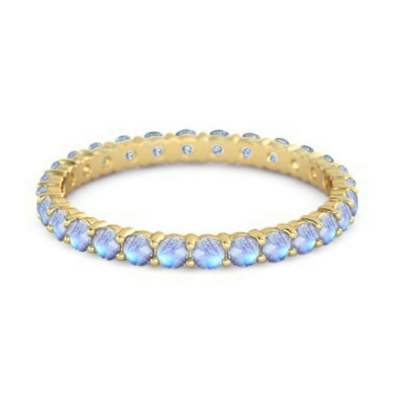 Blue Moonstone Half Eternity Stacking Band Ring Silver Yellow Gold Plated Ring Wedding Engagement Gift Gift For Women Birthday Gift Size US- 4