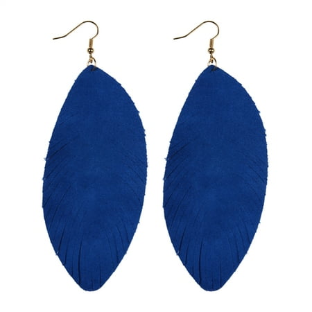 Gray Genuine Earring - Riah Fashion Bohemian Genuine Suede Real Leather Drop Earrings