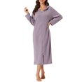 thumbnail image 2 of INSPIRE CHIC Women's Zip Up Nightgowns Long House Robe Long Sleeve Hooded Sweatshirt Loungewear with Pockets L Purple, 2 of 6