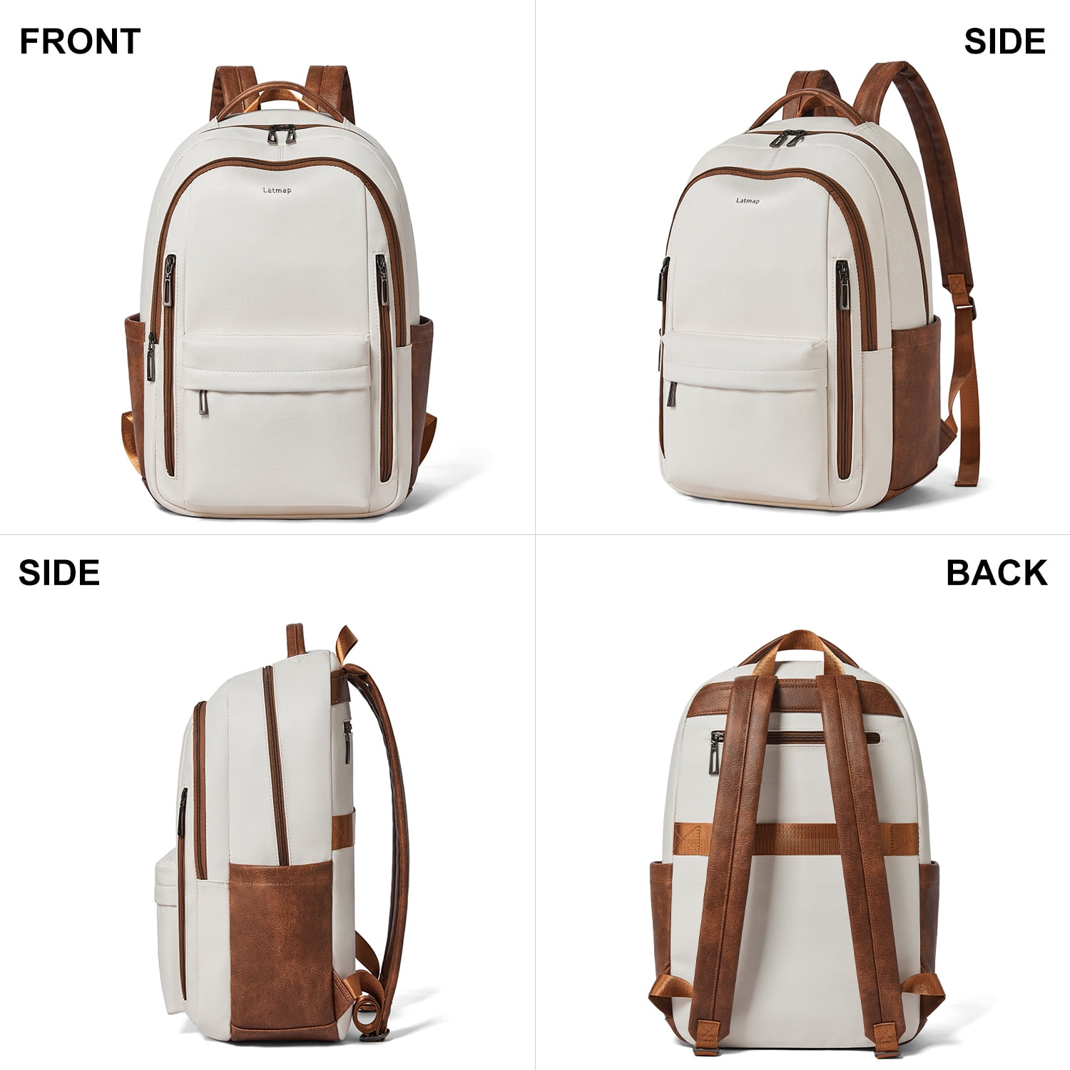 Versatile 30L Faux Leather Backpack Purse for Women & Men, Multi-Use Travel Work Laptop Backpack Bookbag, Fits 15.6" Laptop - Beige