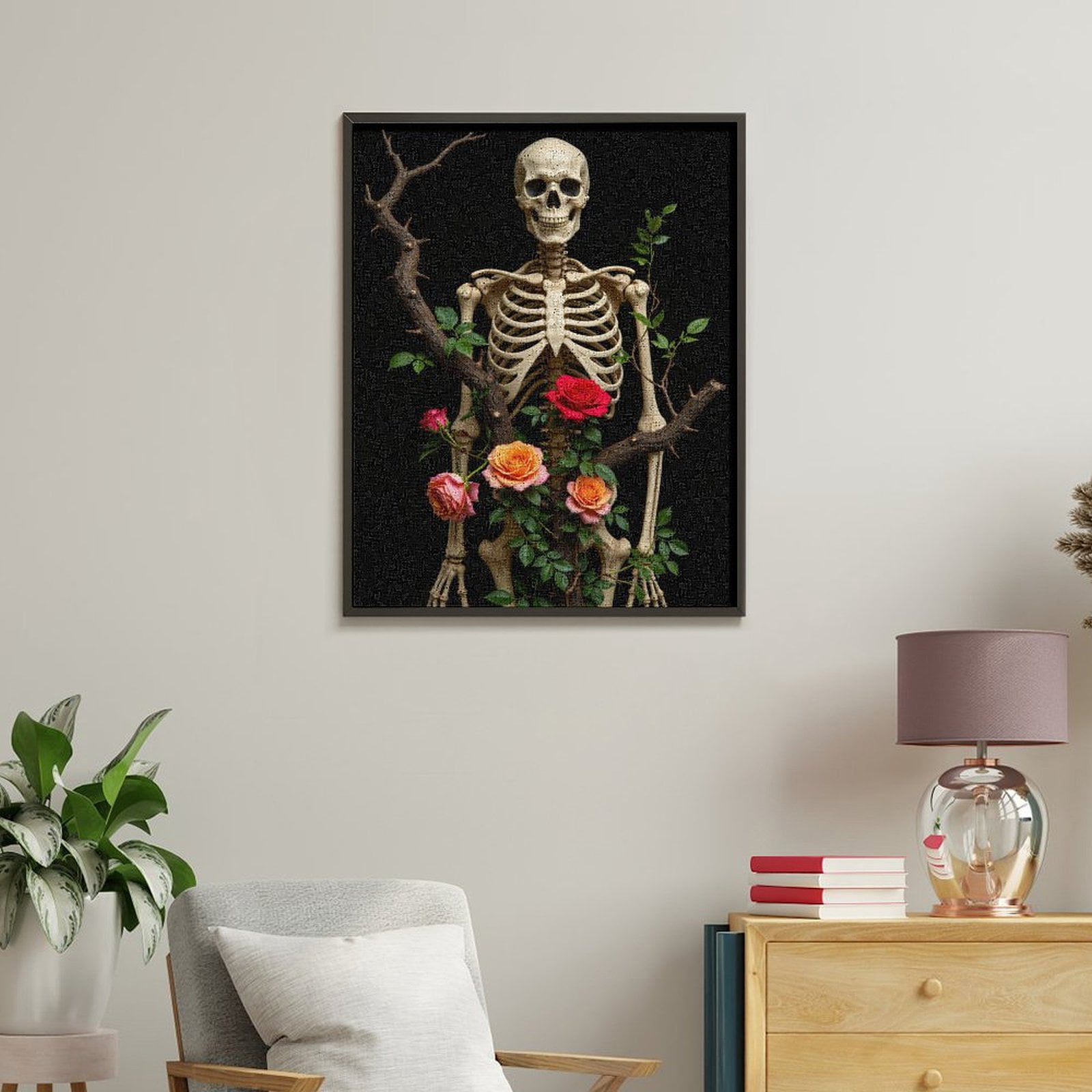 Paint by Numbers Kit for Adults, Skeleton Roses Nature Fusion Paint by Numbers, Easy Paint by Numbers Kit for Adults Beginner, DIY Adult Paint by Number Kits on Canvas, Home Decor