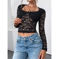 thumbnail image 2 of Women Y2K Lace Crop Top U Neck Bow Club Concert Clothes Going Out Tops Black XXL, 2 of 8