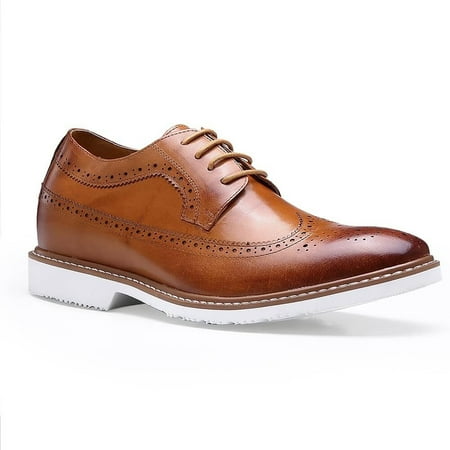CMR CHAMARIPA Men s Leather Dress Shoes Invisible Height Increasing Elevator Shoes 2.56 Inches Taller Lace-up Brown Formal Shoes