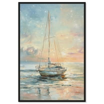 Boat On The Shore Sailing Wall Art Canvas Wall Art by Art Remedy, Black Floater Frame, 37" x 55"
