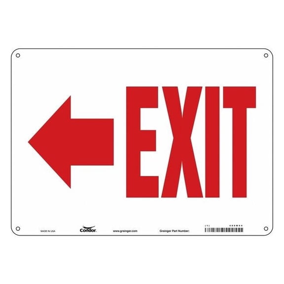 Condor Exit Sign, Plastic, 14" W, 10" H, Exit, White 480M64
