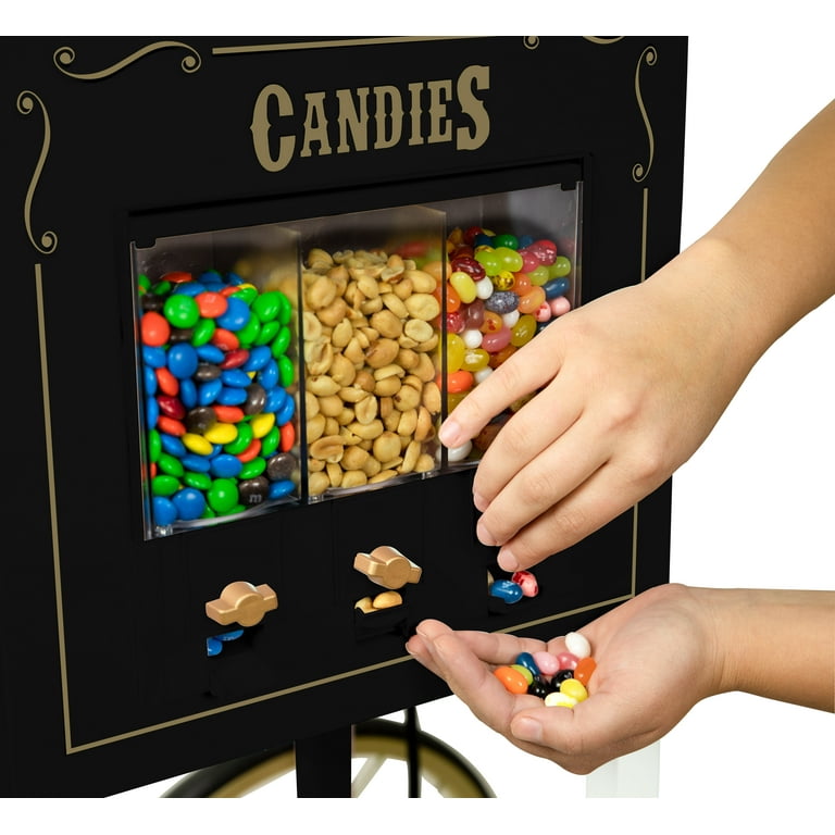 Corn rush popcorn machine with 3 candy dispenser & cart, 8oz - black