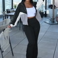 thumbnail image 2 of Dazajoo Women's Color Block 2 Piece Tracksuit Sets Long Sleeve Zip Up Crop Jacket and Flare Pants Casual Lightweight Yoga Sweatsuits,Black,M, 2 of 7