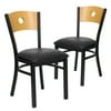 Flash Furniture 2 Pk. HERCULES Series Black Circle Back Metal Restaurant Chair - Natural Wood Back, Black Vinyl Seat