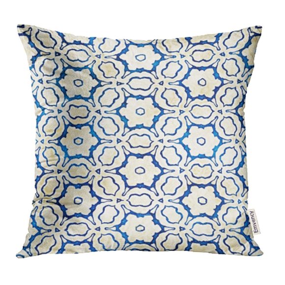 BSDHOME Native Batik Watercolor Artistic Blue and White with Flowers Snowflakes Ethnic Pillowcase Cushion Cover 20x20 inch