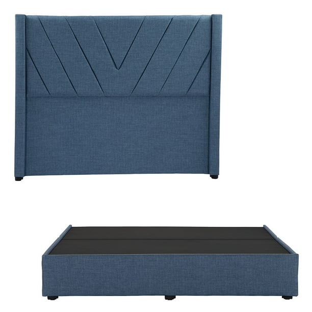 Recámara King Size Aurora Azul Denim con Cabecera + Box Base Cama