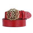 thumbnail image 1 of Cinturón clásico ancho con estampado en relieve, 110 cm, hebilla en forma de flor para mujer (rojo), 1 of 7