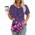 thumbnail image 1 of Tnhcen Chemises Décontractées à Manches Courtes Col Rond pour Femmes - Blouse Plissée à Imprimé Floral avec Ajustement Régulier Doux pour Usage Quotidien et Voyage P-2TG, 1 of 7