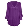 thumbnail image 4 of Women's T-Shirts 3/4 Sleeve Basic Shirt Cozy Loose Fit Top With Thread Mesh Petal Design Three Quarter Sleeve Casual Blouse Everyday Wear Comfortable And Breathable T Shirt Style Tee Tops Purple M, 4 of 4