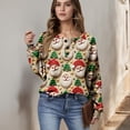 thumbnail image 6 of Women's Autumn Winter Christmas Santa Print Top Waffle Henry Shirt for Festive and Casual Holiday Season Wear for Women,Green,2XL, 6 of 7