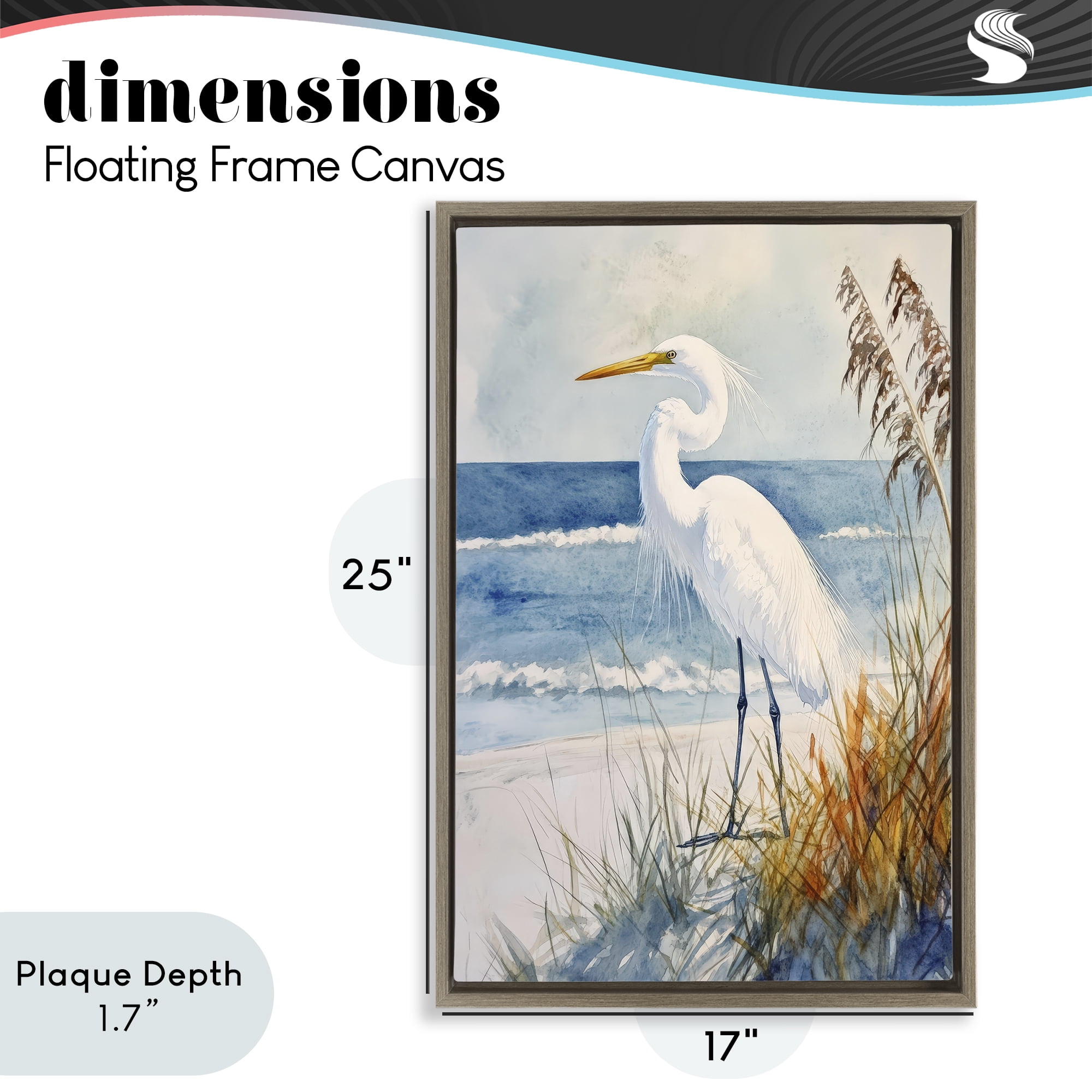 Stupell Industries Egret By The Waves Brown Framed Floater Canvas Wall Art, design by Petal Prints Design