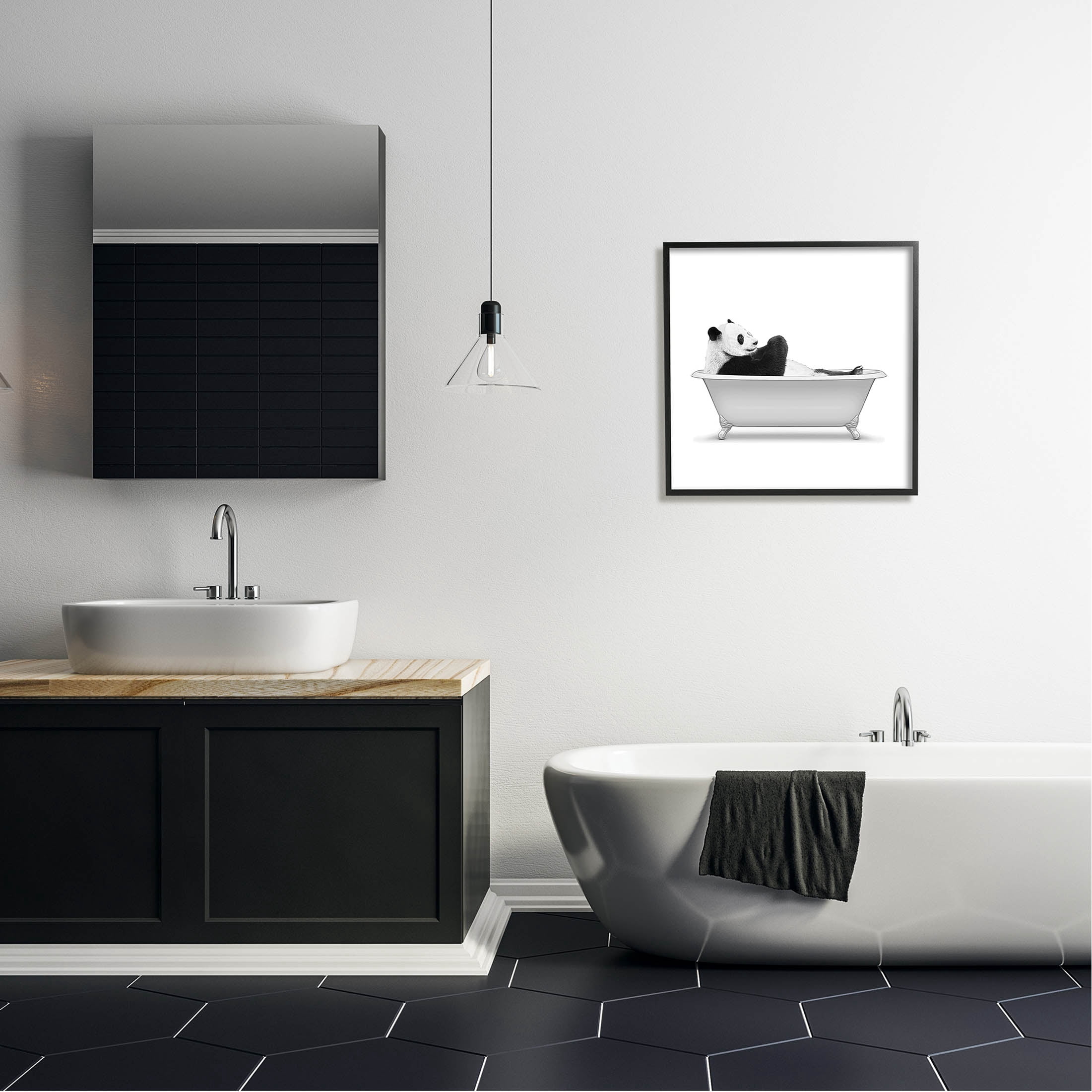 Stupell Industries Panda Bear Bathing Claw Foot Tub Graphic Art Black Framed Art Print Wall Art, Design by Annalisa Latella