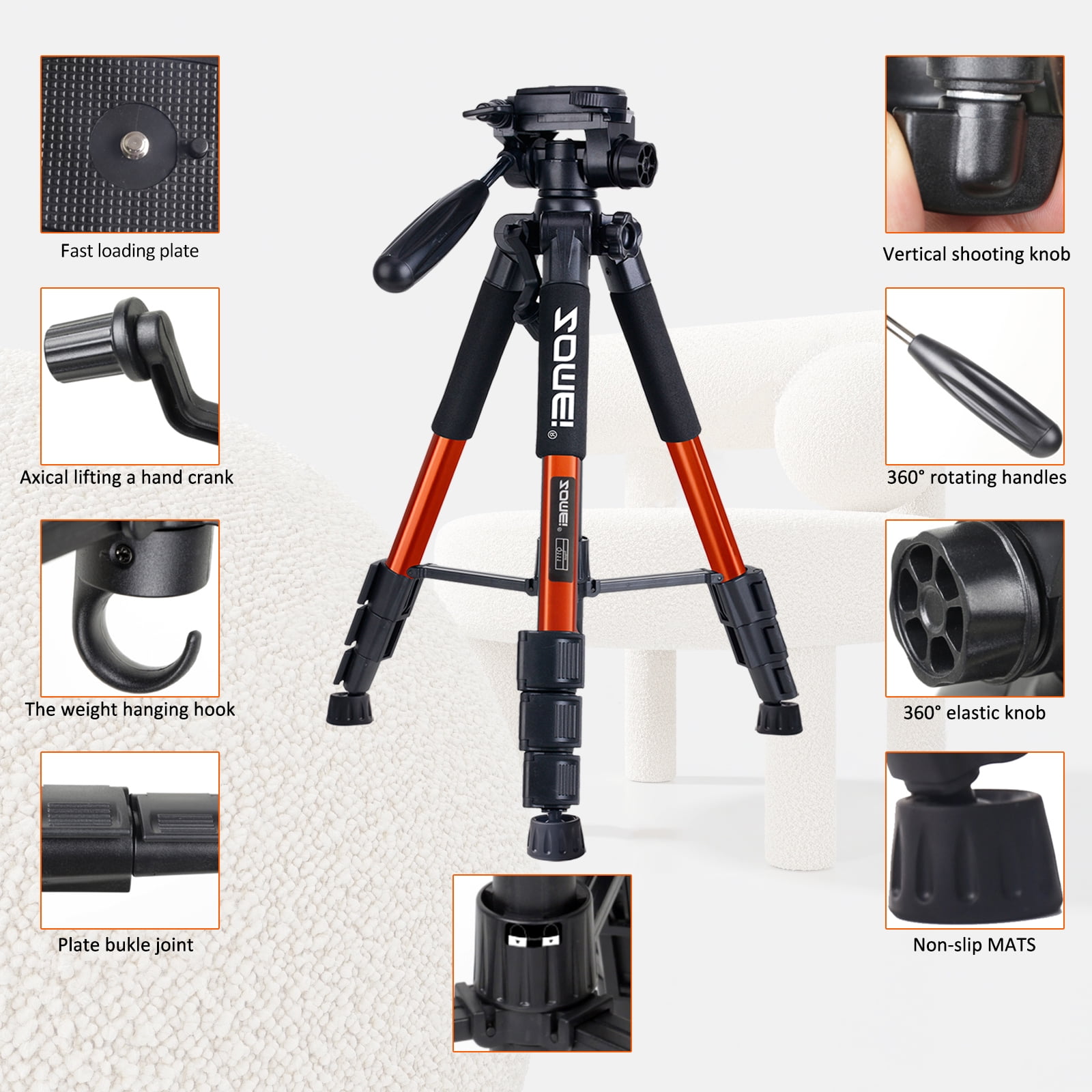 ZOMEI 55" Tripod Travel Camera Tripod with 3-Way Pan Head and Phone Holder Mount for Gopro,Projector,Smartphones Webcam,Spotting Scopesto Live Broadcast and DSLR EOS Canon Nikon Sony Samsung