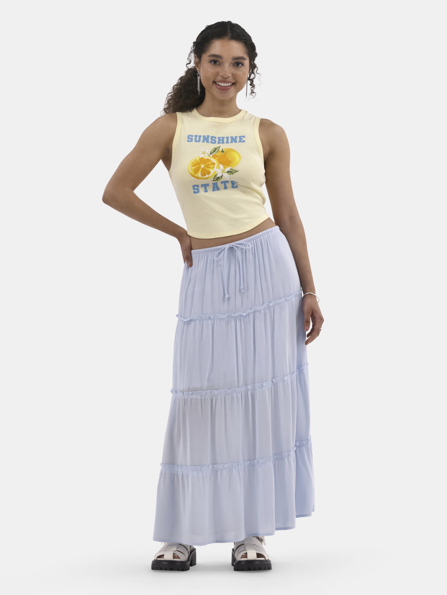 No Boundaries Tiered Maxi Skirt, Women's and Women's Plus