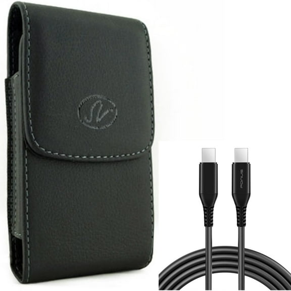 PD Fast Charger Cord 6ft Long USB-C Cable w Leather Case Belt Clip for Samsung Galaxy A53 5G,A33 5G Phones - Power Wire (Type-C to Type-C) Chord, Holster Cover Pouch Vertical