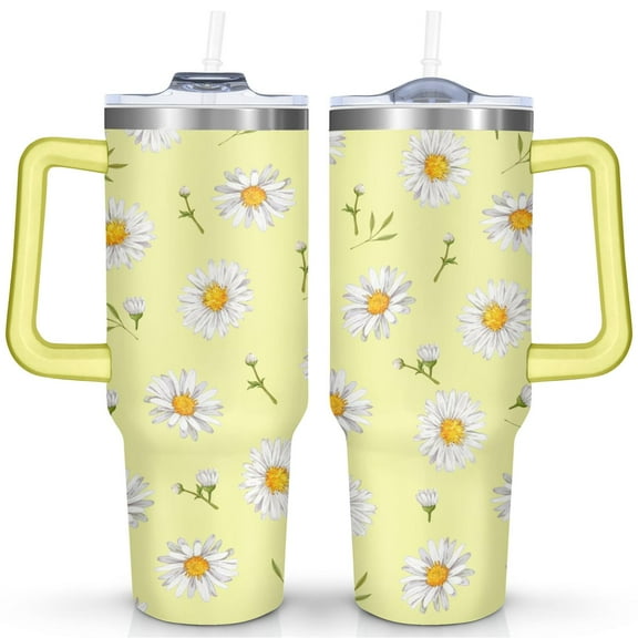 40oz Daisy Tumbler with Handle & Straw, Stainless Steel Insulated Cup, Leak Proof Travel Mug, Keeps Drinks Hot/Cold, Nurse Coffee Cup, Gifts for Women Men