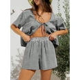 thumbnail image 4 of Michellecmm Women’s Cute 2 Piece Outfits Short Sleeve Tie-up Front Tops + Pocket Shorts Set Streetwear, 4 of 9